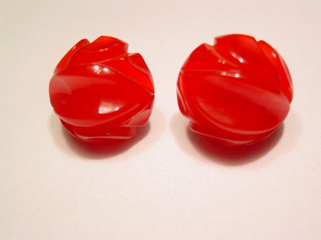 Carved Cherry Bakelite Earrings