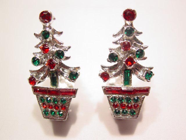 Red and Green Christmas Tree in Pot Earrings