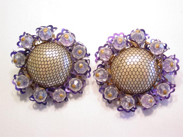 Purple and Imitation Pearl Earrings