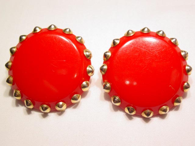 Round Red Bakelite Studded Earrings