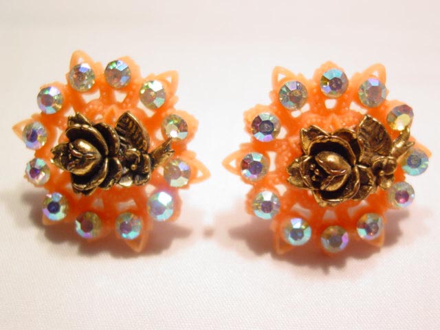 Pale Orange Rose Earrings