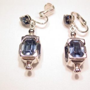 Square Navy and Silvertone Earrings