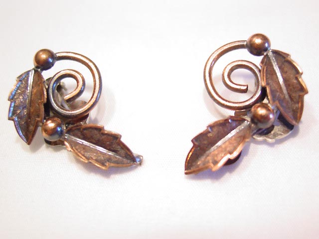 Copper Bell Leaf and Vine Earrings