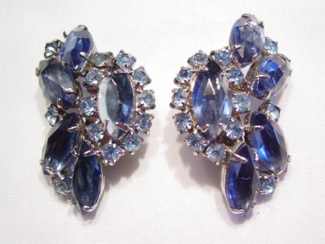 Navy and Pale Blue Rhinestone Earrings