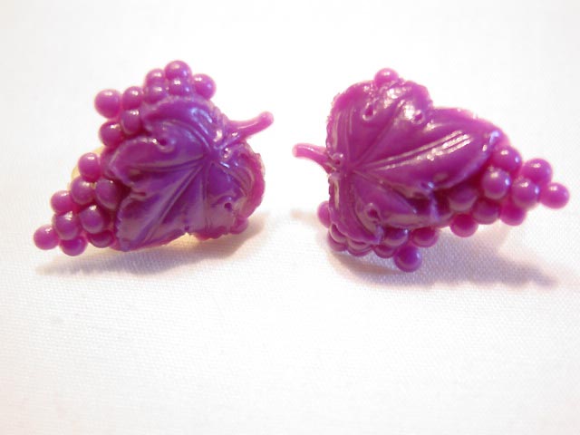 Purple Plastic Grape Cluster Earrings