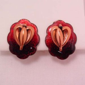 Red Enamel and Copper Leaf Earrings