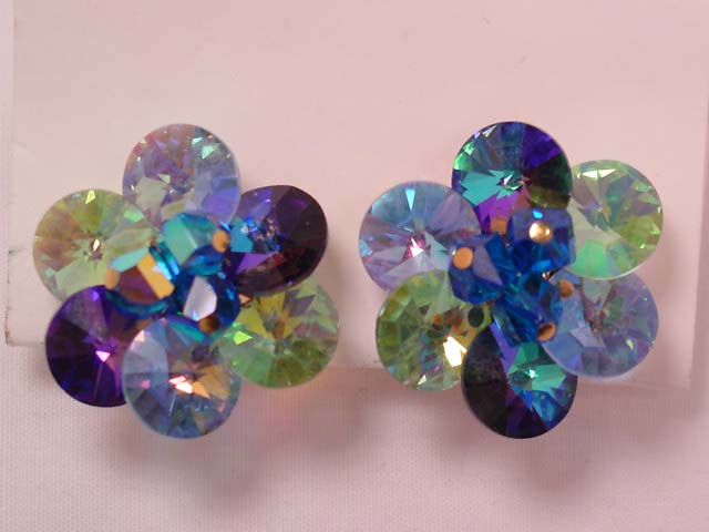 Blue and Green Aurora Borealis Vendome Earrings