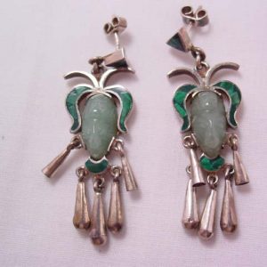 Sterling, Malachite and Green Onyx Mask Pierced Earrings
