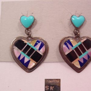 Inlayed Sterling Dangling Heart Earrings