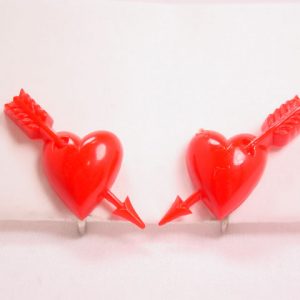 Red Plastic Arrow Through Heart Earrings