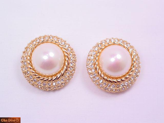 Pearl and Rhinestone Christian Dior Earrings