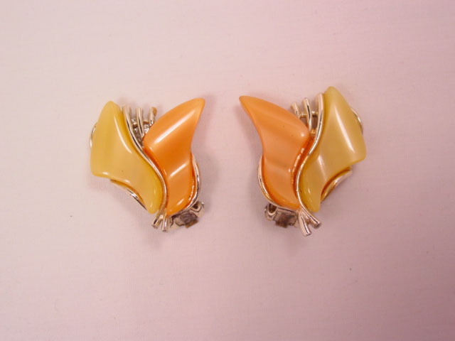 Orange and Yellow Thermoset Art Earrings