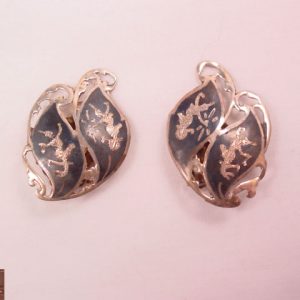 Sterling and Black Enamel Double Leaf and Siamese Dancers Earrings
