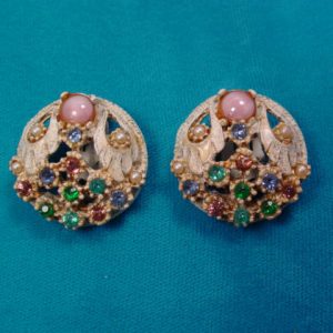 Round White Enamel and Rhinestone “PA” Earrings