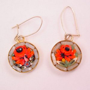 Italian Mosaic Round Rose Pierced Earrings
