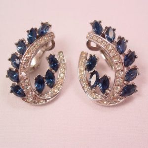 Montana Blue and Clear Rhinestone Trifari Earrings