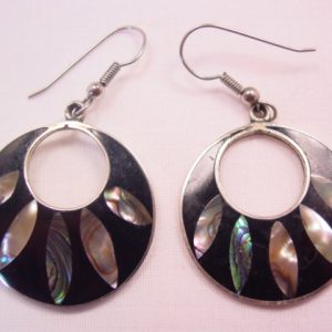 Wide Black Disk and Abalone Pierced Earrings