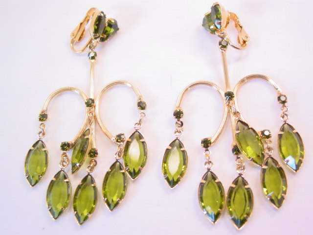 Olive Rhinestone Chandelier Earrings