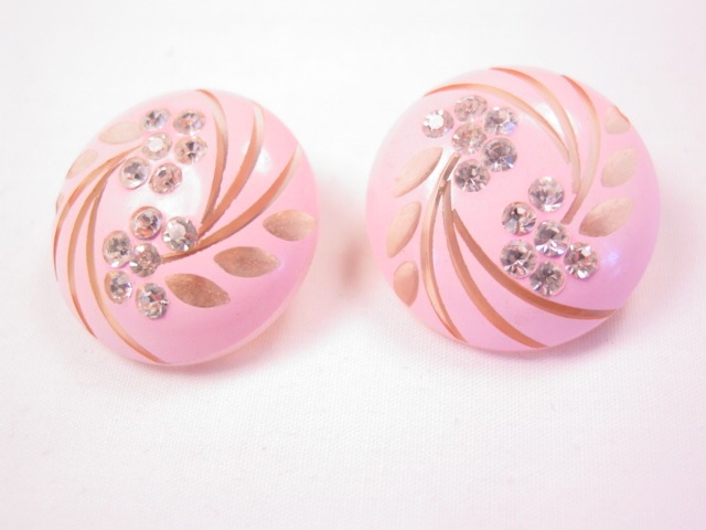 Old Pink-Painted Plastic and Rhinestone Earrings