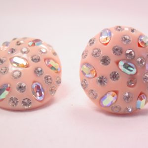 Weiss Pale Peach Plastic and Rhinestone Earrings
