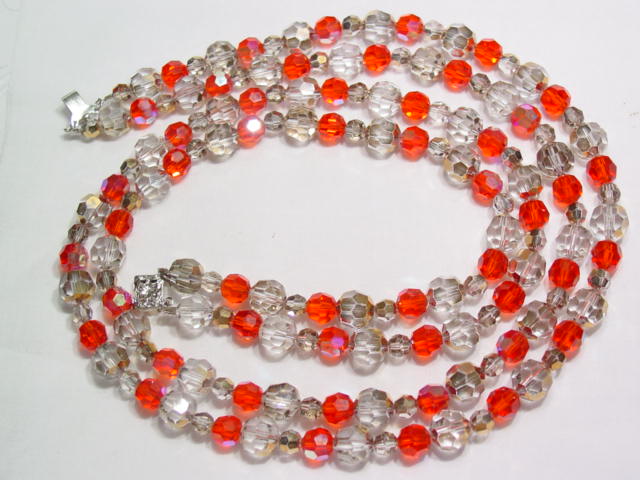 Fiery Orange and Beige Aurora Borealis Necklace