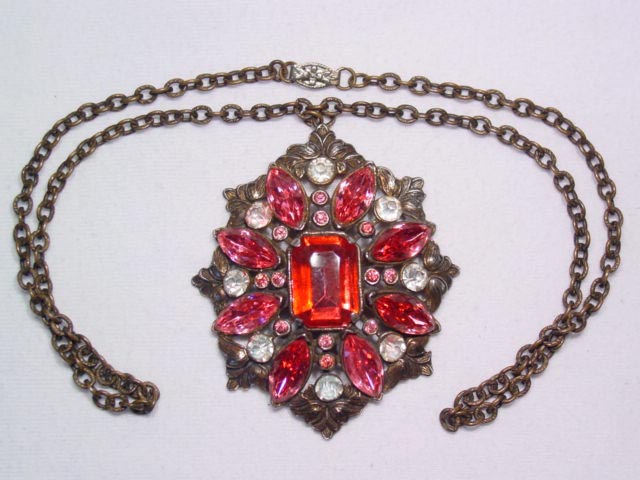 Heavy Pink and Clear Rhinestone Necklace