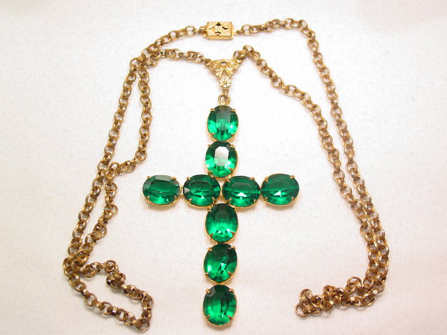 Large Green Cross Necklace