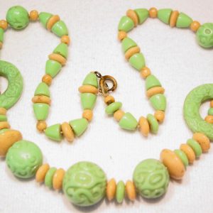 Lime and Tan Molded Glass Necklace