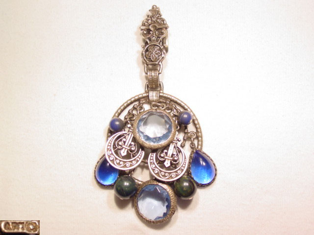 Silvertone and Blue Art Chatelaine