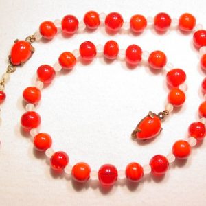 Red Candy Cane Glass Bead Necklace