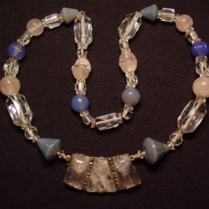 Beautiful Pink, Clear, and Blue Crystal German Sterling Necklace