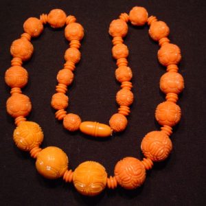 Coral Incised Beaded Necklace