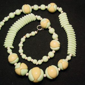 Pale Lime and Beige Art Glass Necklace
