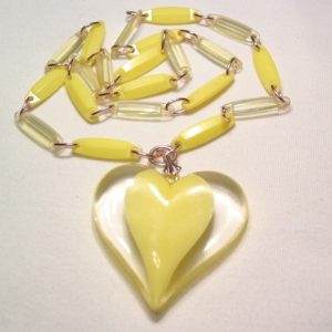 Yellow and Lucite Plastic Heart Necklace