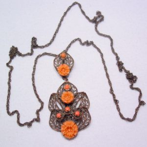 Coral Colored Plastic Floral Necklace