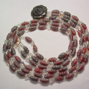 Red, Gray and Crystal Rose Necklace