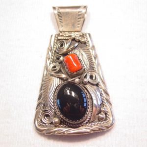 Justin Morris Sterling Onyx and Coral Pendant