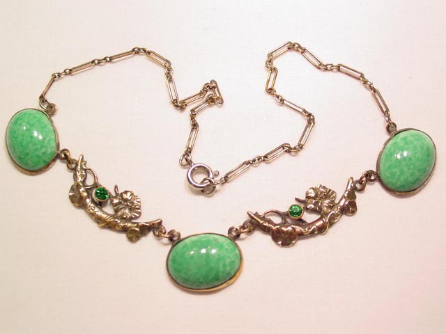 Green Branches and Cabachons Necklace