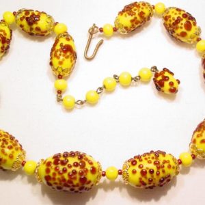 Yellow and Root Beer Glass Necklace