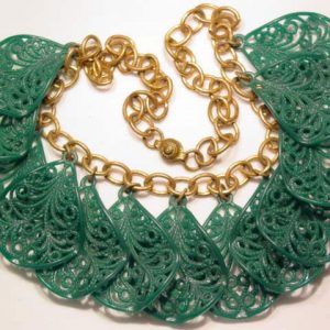 Lacy Old Green Plastic Necklace