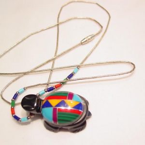 Inlaid Onyx Turtle Necklace