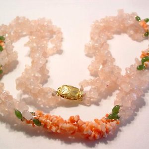 Rose Quartz, Jade and Coral Necklace