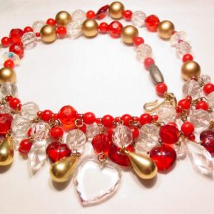 Red, Clear and Goldtone Roxsann Necklace