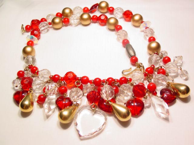 Red, Clear and Goldtone Roxsann Necklace