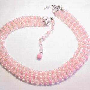 Pink and Clear Glass Japanese Necklace