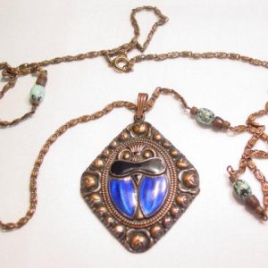 Copper-Looking Enamel Scarab Necklace