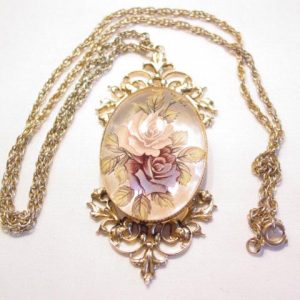 Glass Rose Cabachon Necklace