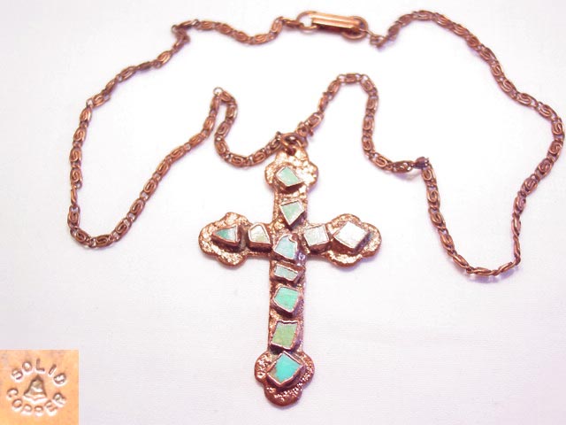 Copper Bell Turquoise and Copper Cross Necklace