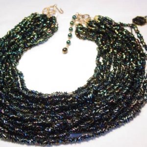 Valjean Black Iridescent Glass Bead Necklace