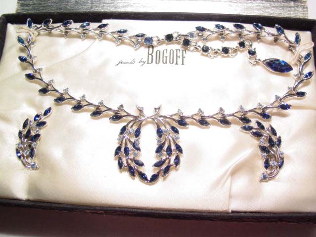 Sapphire Bogoff Earrings and Necklace Set in Original Box